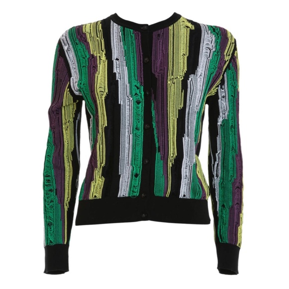 VERSACE • 2-Piece Distressed Jacquard Striped Cardigan and Tank Top Matching Set - Picture 16 of 16